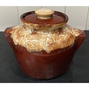 Vintage USA Brown Drip Glaze Bean Pot 7”